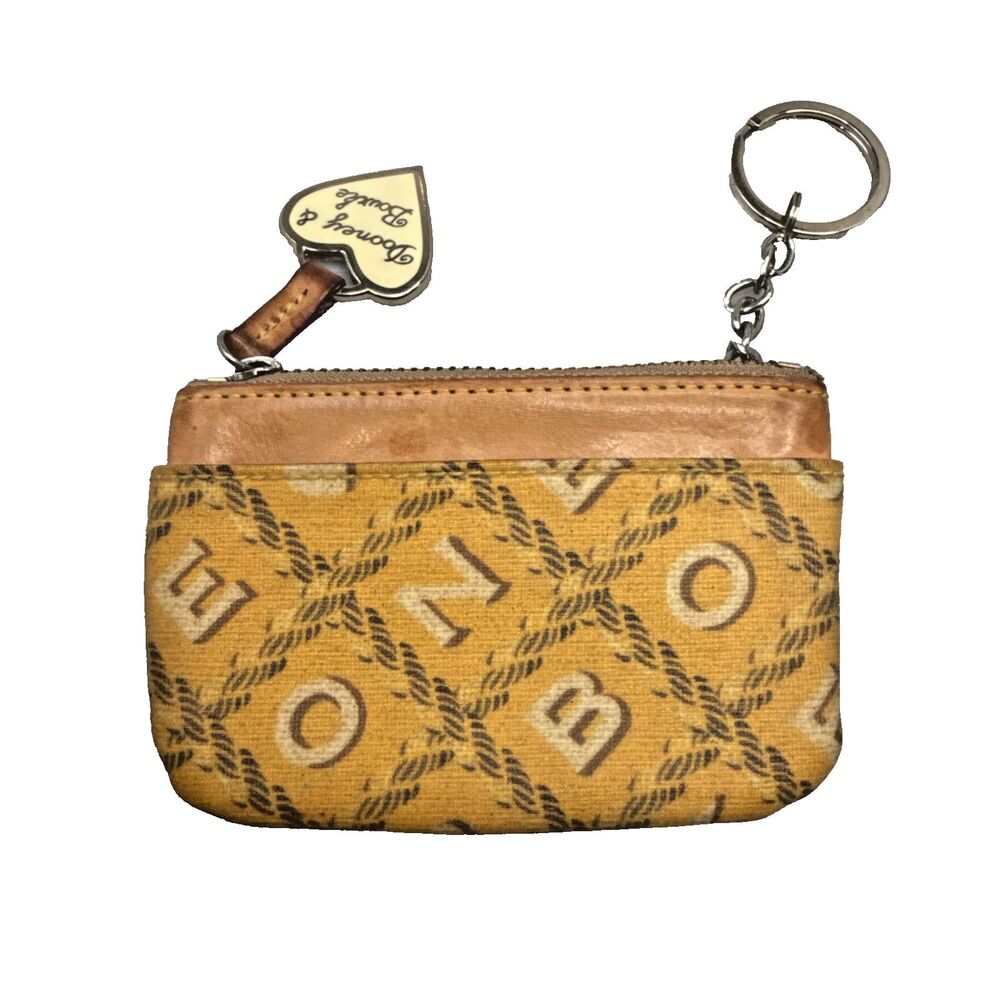 Dooney & Bourke Signature Yellow DB Coin Purse Card Holder Keychain GUC - Picture 7 of 12
